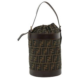 FENDI Zucca Canvas Shoulder Bag Cylindrical Brown Black Auth yk5779 Brown Black