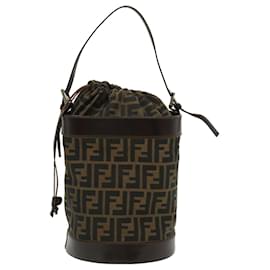 Fendi-FENDI Zucca Canvas Shoulder Bag Cylindrical Brown Black Auth yk5779-Brown,Black