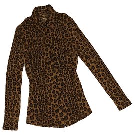 FENDI Camicia maniche lunghe leopardata Lana Marrone Auth am3595 Marrone