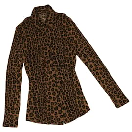 Fendi-FENDI Leopard Long Sleeved Shirt Wool Brown Auth am3595-Brown