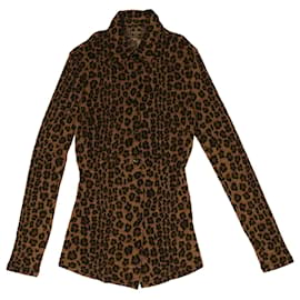 Fendi-FENDI Leopard Long Sleeved Shirt Wool Brown Auth am3595-Brown