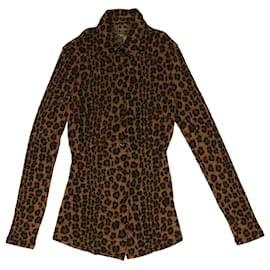 Fendi-FENDI Leopard Camisa Manga Longa Lã Marrom Auth am3595-Marrom