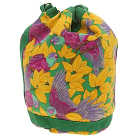 Hermès-HERMES Parrot Pattern Shoulder Bag Canvas Green Yellow purple Auth yk5702-Green,Purple,Yellow