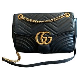 Gucci GG Marmont Medium Leather Handbag Black Black
