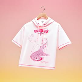 Hermès-HERMÈS: "JUNGLE LOVE" Kurzes T-Shirt mit Kapuze T. 40-Pink