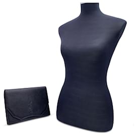 Yves Saint Laurent-Vintage Black Leather YSL Logo Clutch Bag Handbag-Black
