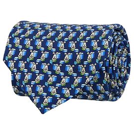 Cravate en soie à imprimé lapin Salvatore Ferragamo Bleu