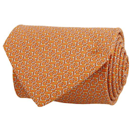 Salvatore Ferragamo-Salvatore Ferragamo Logo Print Silk Tie-Orange