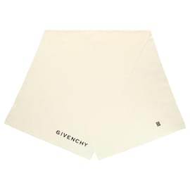 Givenchy-Givenchy Logo Print Wool Scarf-White,Cream