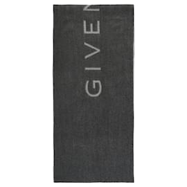 Givenchy-Givenchy Logo Wool Scarf-Grey