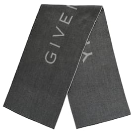 Givenchy-Givenchy Logo Wool Scarf-Grey