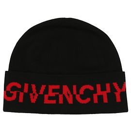 Givenchy Strickmütze mit geteiltem Logo Schwarz