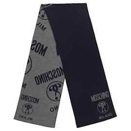 Moschino-Moschino Wool Logo Scarf-Blue