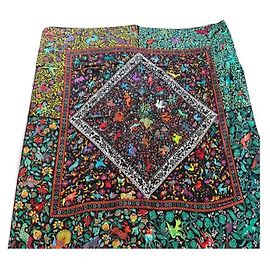 Hermès stola "giardini di seta" nera e verde, 140cm x 140 cm Nero Verde chiaro