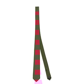 Salvatore Ferragamo-Salvatore Ferragamo Embroidered Stripe SIlk Tie-Red