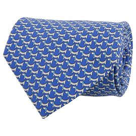 Cravate en soie à imprimé chien teckel Salvatore Ferragamo Bleu