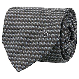 Salvatore Ferragamo-Salvatore Ferragamo Embroidered Geo Pattern Tie-Grey