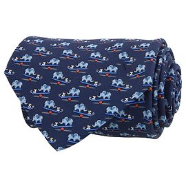 Salvatore Ferragamo Cravatta in Seta Stampa Elefante e Topo Blu