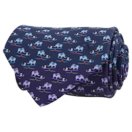 Salvatore Ferragamo-Salvatore Ferragamo Elephant and Mouse Print Silk Tie-Blue