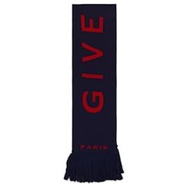 Givenchy-Givenchy Logo Fringe Football Scarf-Blue