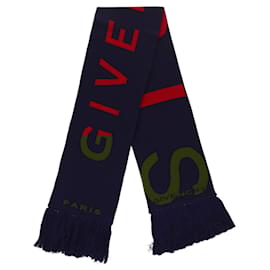 Givenchy-Givenchy Logo Fringe Football Scarf-Blue