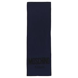 Moschino-Moschino Logo Two-Tone Wool Scarf-Blue