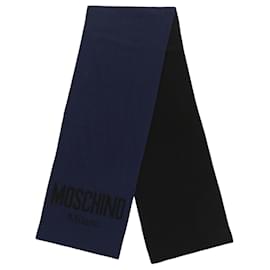 Moschino-Moschino Logo Two-Tone Wool Scarf-Blue