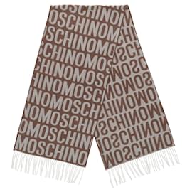 Moschino-Moschino Logo Wool Fringe Scarf-Brown