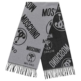 Moschino-Moschino Wool Logo Scarf-Grey