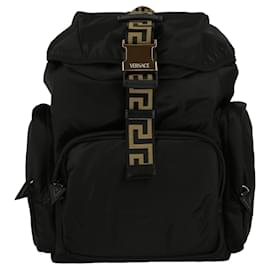 Versace Logo-Strap Backpack Black