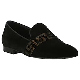 Versace-Versace Greca Embroidered Velvet Loafers-Black