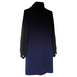 Pierre Balmain-Blaues Kleid mit schwarzen Chiffonärmeln Balmain-Blau