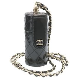 Chanel-CHANEL Matelasse Chain Lip Case Pouch Lackleder Schwarz CC Auth 35073BEIM-Schwarz