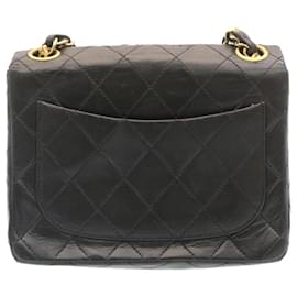 Chanel-CHANEL Mini Matelasse Chain Flap Shoulder Bag Lamb Skin Black CC Auth 35088a-Black,Golden