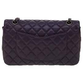 Chanel-CHANEL Matelasse lined Flap Chain Shoulder Bag Lamb Skin Purple CC Auth 35291a-Purple