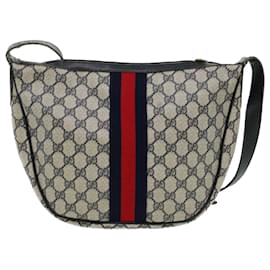 Gucci-GUCCI GG Canvas Sherry Line Shoulder Bag Gray Red Navy Auth tb423-Red,Grey,Navy blue