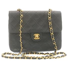 Chanel-CHANEL Matelasse Chain Flap Turn Lock Shoulder Bag Lamb Skin Black Auth 34659a-Black,Golden