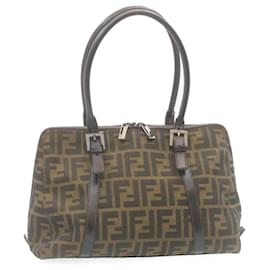 Fendi-FENDI Sac à main en toile Zucca Marron Noir Auth 34668-Marron,Noir