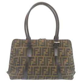 Fendi-FENDI Sac à main en toile Zucca Marron Noir Auth 34668-Marron,Noir