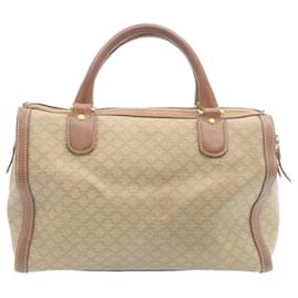 Céline-CELINE Macadam Canvas Hand Bag PVC Leather Beige Auth 34696-Beige