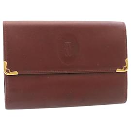 Cartier-CARTIER Trifold Wallet Leather Bordeaux Auth 34698-Other