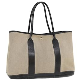 Hermès-HERMES Garden party PM Hand Bag Canvas Gray Black Auth tp608-Black,Grey