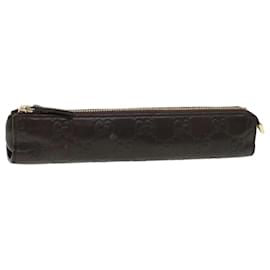 Gucci-GUCCI Guccissima Pen Case Leather Dark Brown 256579 Auth jk3028-Dark brown