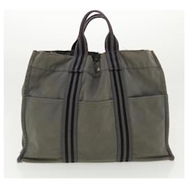 Hermès-HERMES Her Line Tote Bag Canvas 3Set Gray Brown Navy Auth ar8612-Brown,Grey,Navy blue