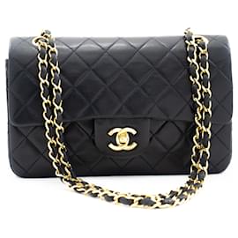 Chanel-Chanel Classic lined flap 9" Chain Shoulder Bag Navy Lambskin-Navy blue