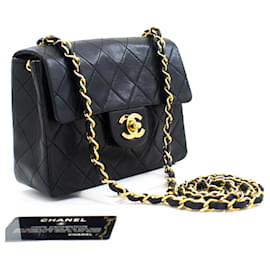 Chanel-CHANEL Mini Square Small Chain Shoulder Bag Crossbody Black Gold-Black