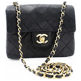 Chanel-CHANEL Mini Square Small Chain Shoulder Bag Crossbody Black Gold-Black