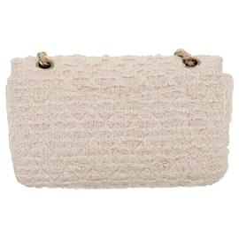 Chanel-CHANEL Matelasse Tweed Turn Lock Chain Shoulder Bag White Pink CC Auth 35175a-Pink,White