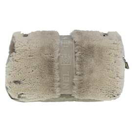 Chanel-CHANEL Sports Line Chain Shoulder Bag Fur Gray CC Auth 35141a-Grey