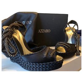 Azzaro Black Satin Espadrilles Black